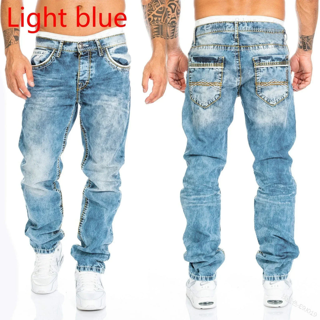 Denim Ripped Jeans Men Patchwork Skinny Wash Pencil Straight Pants Punk Ankle Length Biker Hip Hop Men's Pockets Streetwear