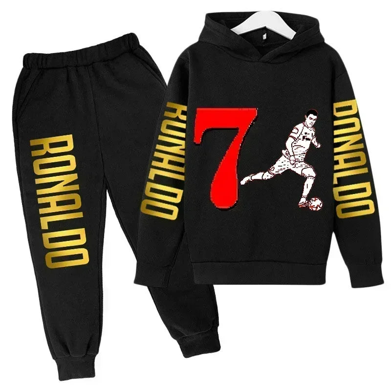 Autumn Fashion Brand Ronaldo Print Children Set Hoodie+Pants Suit 2pcs Set Kid Boy Girl Clothes Casual Football Player Tracksuit