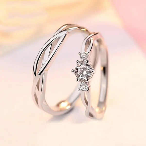 2022 Romantic Couple Wedding Ring For Woman Men 2Pcs Love Heart Zircon Adjustable Rings Fashion Engaged Promise Jewelry Gifts