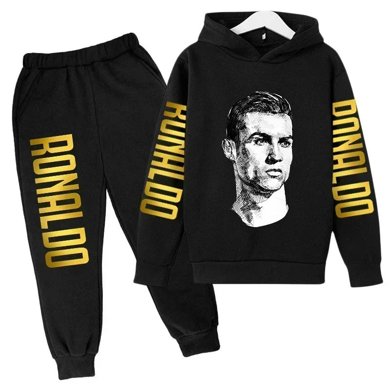 Autumn Fashion Brand Ronaldo Print Children Set Hoodie+Pants Suit 2pcs Set Kid Boy Girl Clothes Casual Football Player Tracksuit