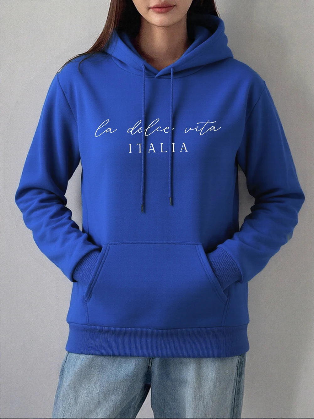 La Dolce Vita Italia Printing Hoodies Womens Basics Sporty Sweatshirts Fleece Warm Soft Pullovers Casual Pocket Womans Clothes