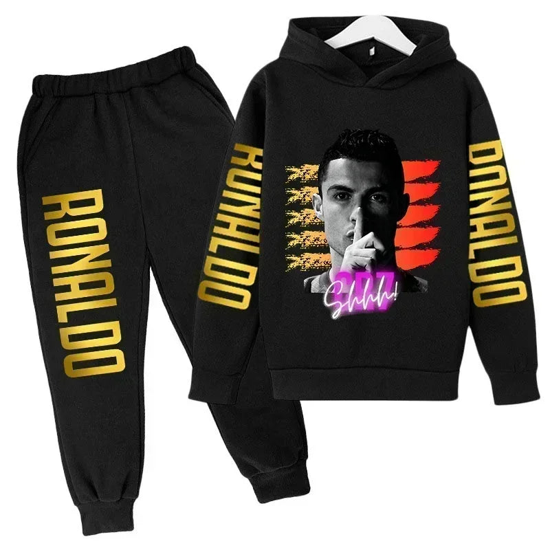 Autumn Fashion Brand Ronaldo Print Children Set Hoodie+Pants Suit 2pcs Set Kid Boy Girl Clothes Casual Football Player Tracksuit