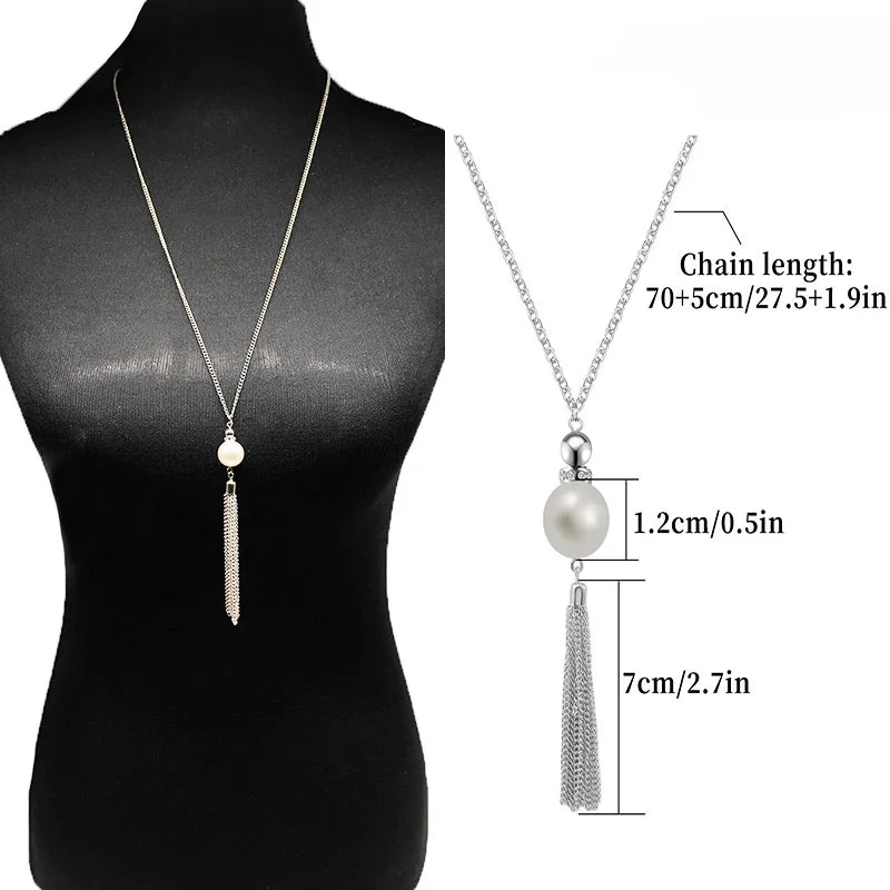 New Vintage Butterfly Pearl Tassel Clavicle Chain for Women Simple Crystal Flower Pendant Long Necklace Evil Eye Sweater Chain