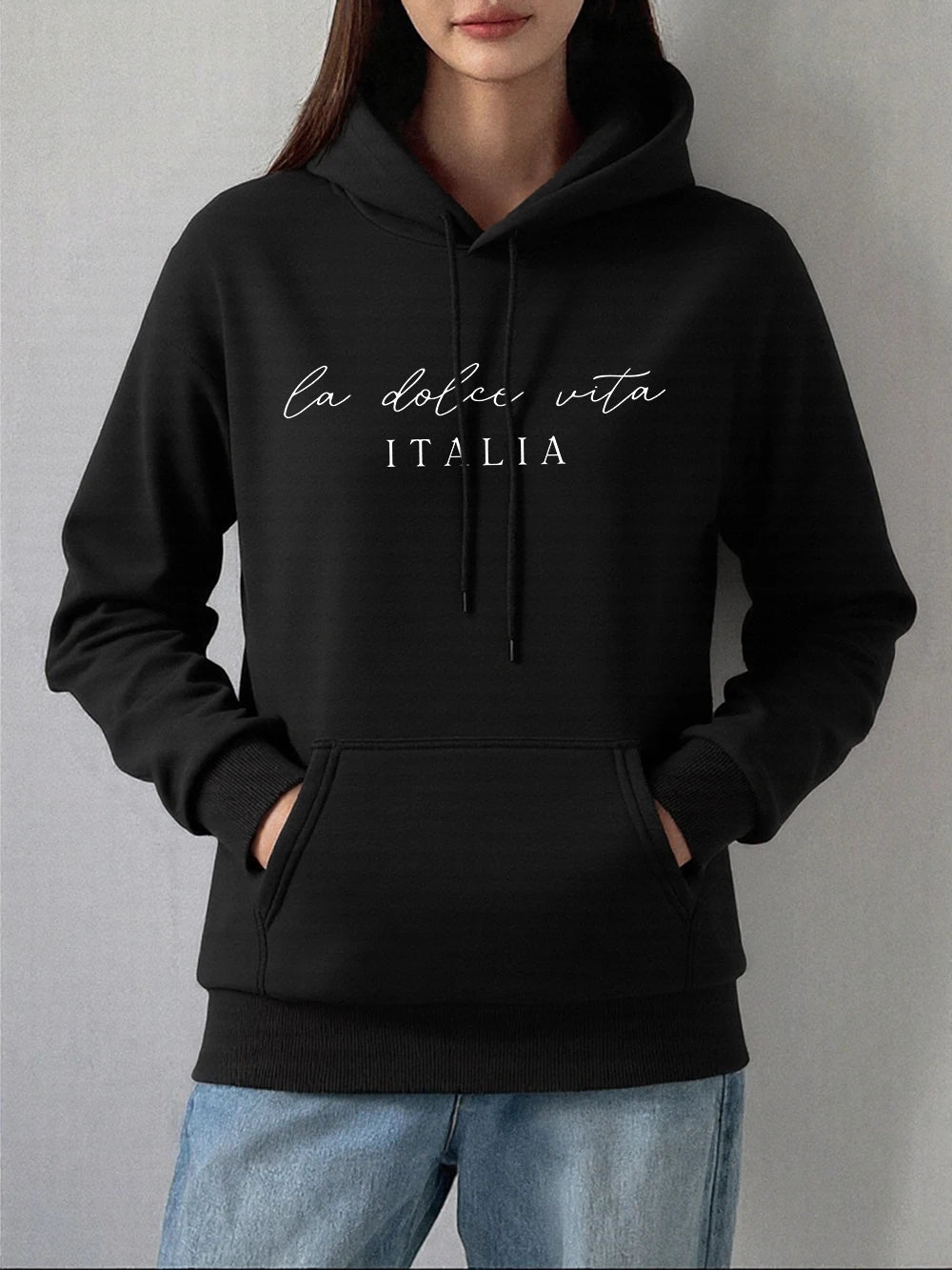 La Dolce Vita Italia Printing Hoodies Womens Basics Sporty Sweatshirts Fleece Warm Soft Pullovers Casual Pocket Womans Clothes