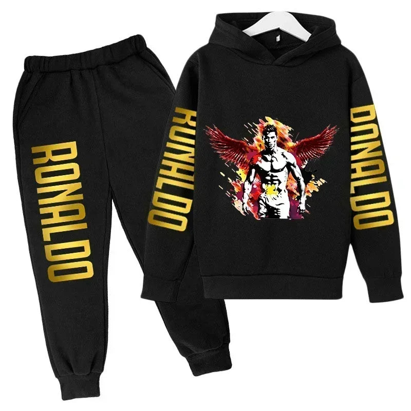 Autumn Fashion Brand Ronaldo Print Children Set Hoodie+Pants Suit 2pcs Set Kid Boy Girl Clothes Casual Football Player Tracksuit