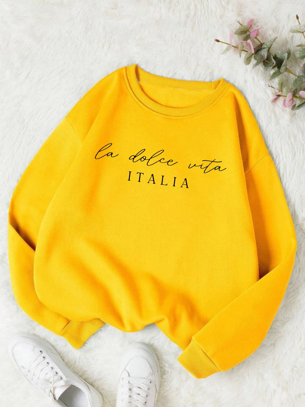 La Dolce Vita Italia Printed Womens Sweatshirt Crewneck Y2K Loose Clothing Multicolor Casual Pullover Fleece All-Match Top