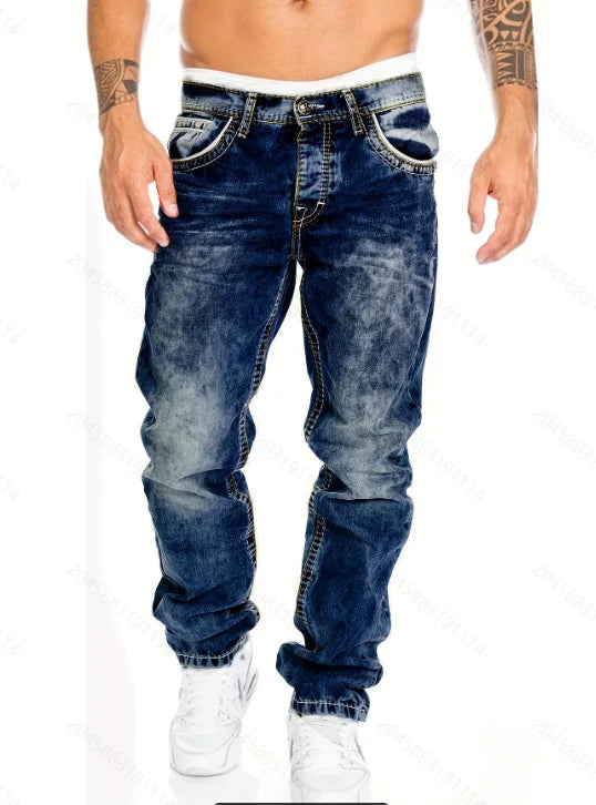 Denim Ripped Jeans Men Patchwork Skinny Wash Pencil Straight Pants Punk Ankle Length Biker Hip Hop Men's Pockets Streetwear