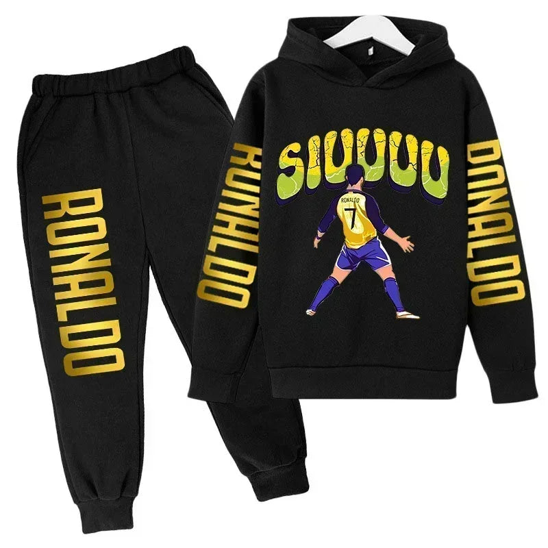 Autumn Fashion Brand Ronaldo Print Children Set Hoodie+Pants Suit 2pcs Set Kid Boy Girl Clothes Casual Football Player Tracksuit