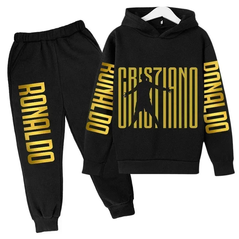 Autumn Fashion Brand Ronaldo Print Children Set Hoodie+Pants Suit 2pcs Set Kid Boy Girl Clothes Casual Football Player Tracksuit